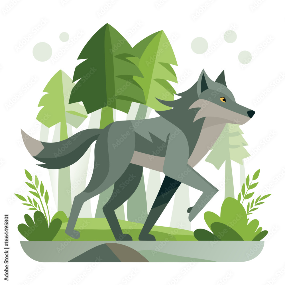 Fototapeta premium vector illustration of wolf, running, abstract