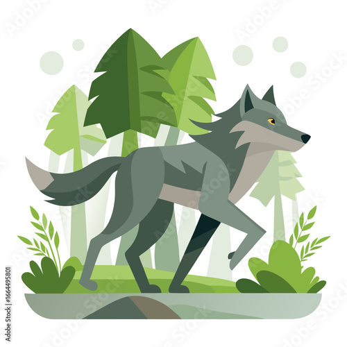 vector illustration of wolf, running, abstract