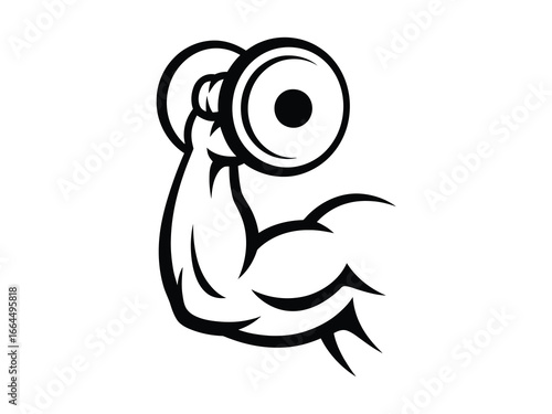 Strong bicep flexing with dumbbell illustration