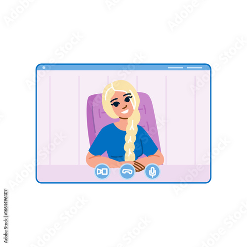 Blond woman making video conference call working from home office
