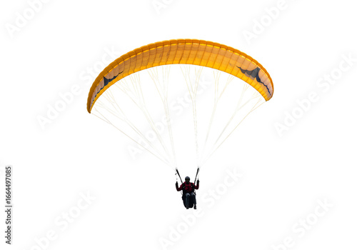 Paragliding Adventure: Solo Flight Over Scenic Landscape isolated on transparent background