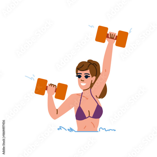 Woman lifting dumbbells while doing aqua aerobics in a swimming pool