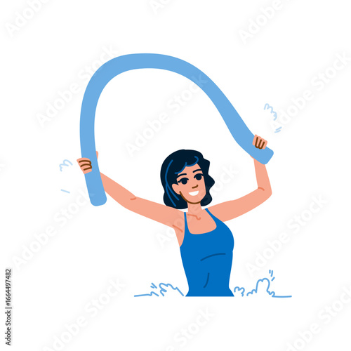 Woman doing aqua aerobics with pool noodle in swimming pool