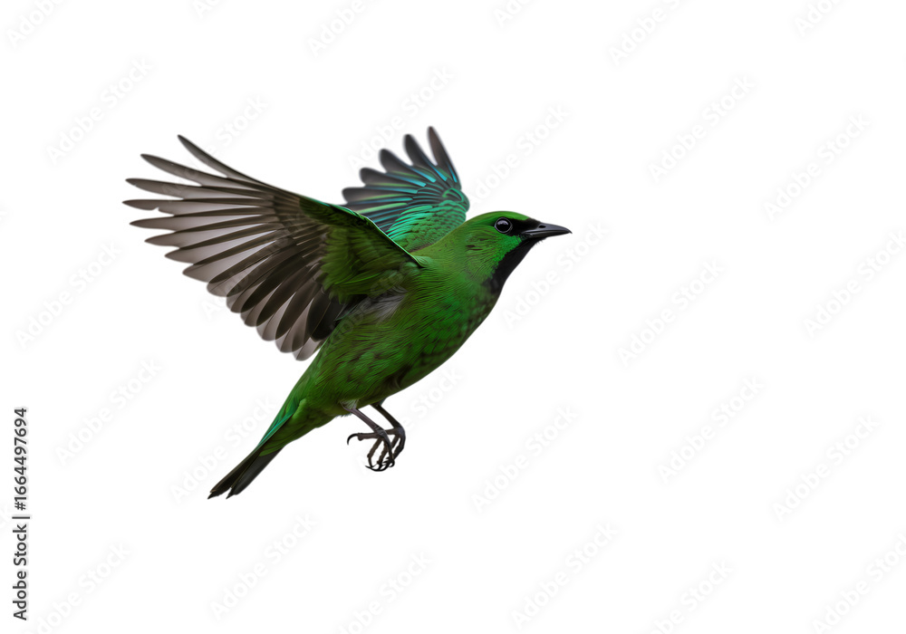 Fototapeta premium Green Bird in Flight isolated on transparent background