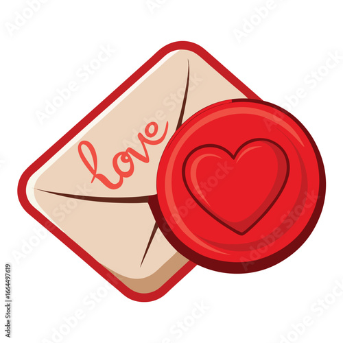 A love letter sealed with a red wax heart stamp, a romantic and classic icon for love, messages, and communication.