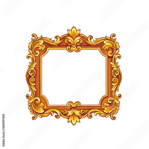  Gold Frame and Decorative Elements Baroque Style Design isolated on white background