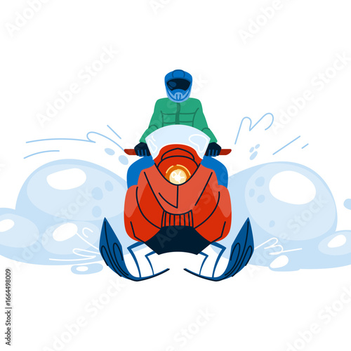 Snowmobiler riding snowmobile in winter landscape