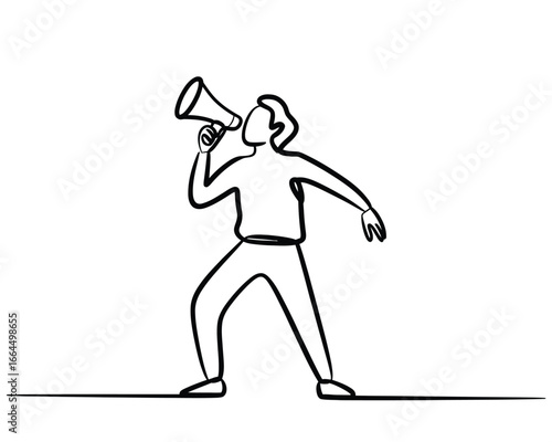 Person shouting into a megaphone with a bold announcement