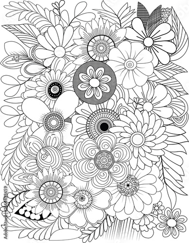 Intricate hand-drawn floral pattern for coloring relaxation and creative expression transparent background