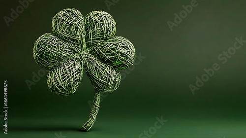 Creative green clover made from woven strands on a dark background