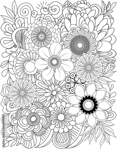 Принти на полотні Intricate floral design coloring page a beautiful assemblage of detailed flowers