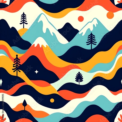 Seamless Abstract Resilience Pattern – Mountains, Strong Trees, and Uplifting Motifs
