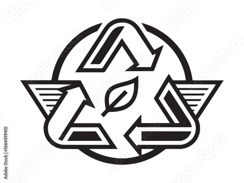 Black and White Recycling Arrows with Leaf