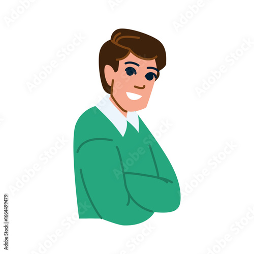 Smiling young man crossing arms and looking aside