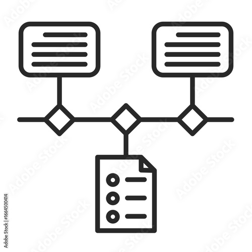 Process workflow symbol for business diagram showing connected report document in line art organisation.