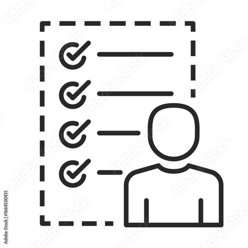 Checklist diagram icon in line art style for business workflow showing tasks with person in organisation.