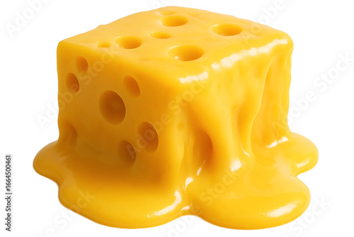 Realistic Melted Cheese Block with Holes Isolated on Transparent Background