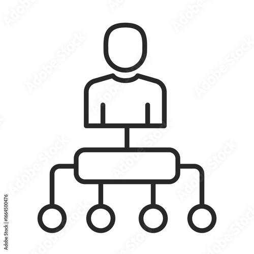 Diagram icon in line art style for business workflow showing manager with organisation char vector.