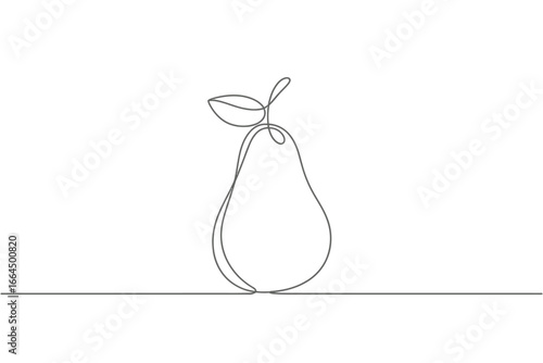 Minimalist single line drawing of a pear with a leaf