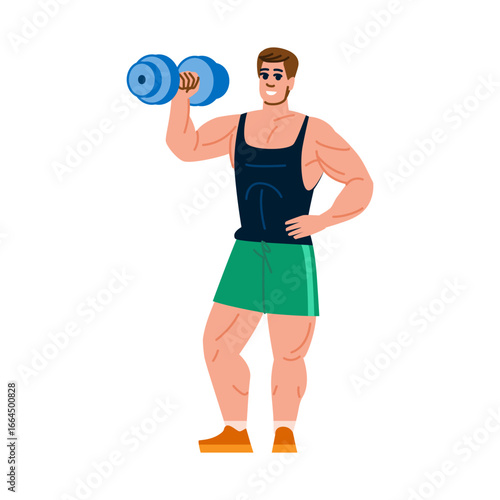 Bodybuilder lifting dumbbell showing strong muscles during workout