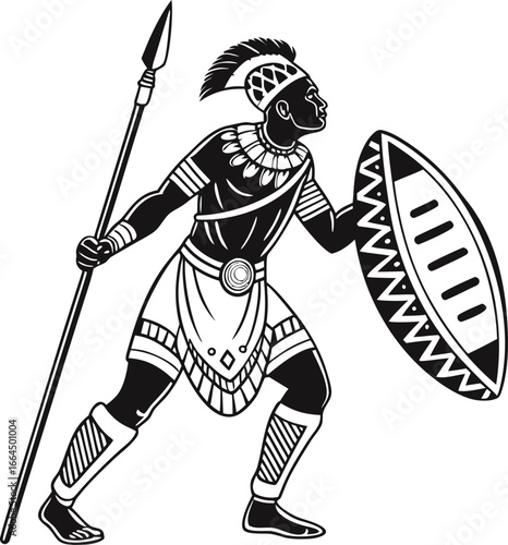 zulu tribal warrior with spear and shield tradit.