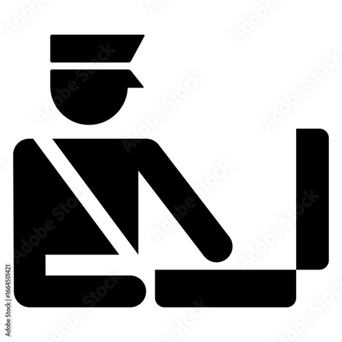 Símbolo aduana. Control de equipajes. Icono agente de aduana con maleta abierta