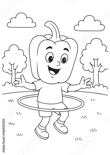 coloring book paprika playing with a hula hoop.