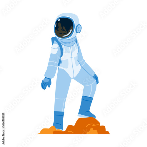 Black woman astronaut exploring mars surface wearing spacesuit