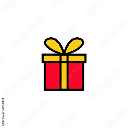 Vector art of red gift box with yellow ribbon and bow