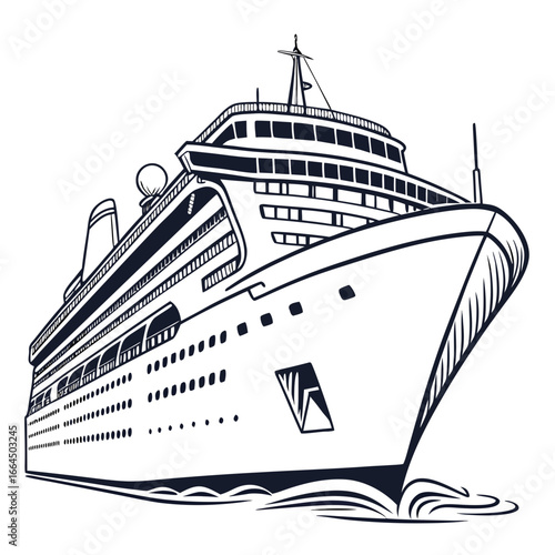 Cruise Ship Vector | Generative AI Linocut Silhouette Design for Travel and Nautical Illustrations