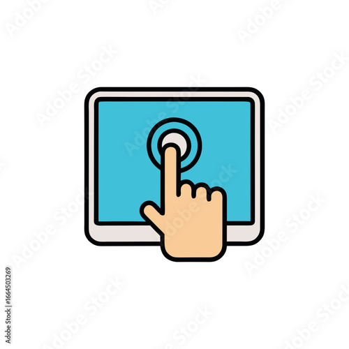 Vector art of finger touching a screen on a tablet device