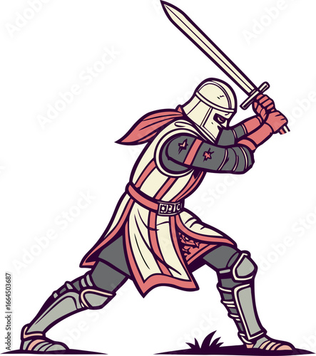 medieval knight with sword and shield standing 