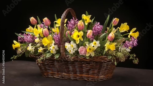 Wallpaper Mural Colorful spring flowers in a wicker basket Torontodigital.ca