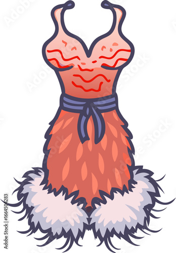 Elegant cabaret style dress with feather boa illustration