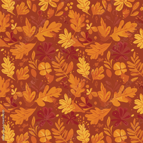 Seamless Pattern, Seamless autumnal pattern featuring falling leaves in warm earth tone colors Stock royalty free image.
