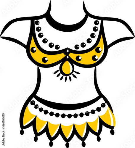Elegant belly dancer costume adorned with jewelry