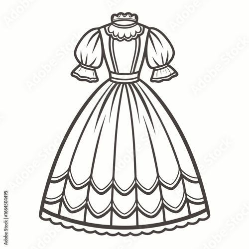 Elegant vintage victorian dress with lace details isolated on white background