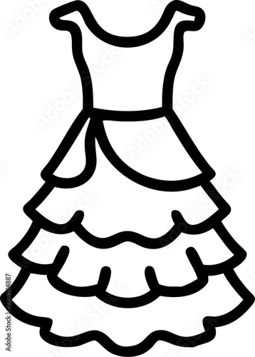 Flamenco dancer dress with ruffled layers isolated on white background
