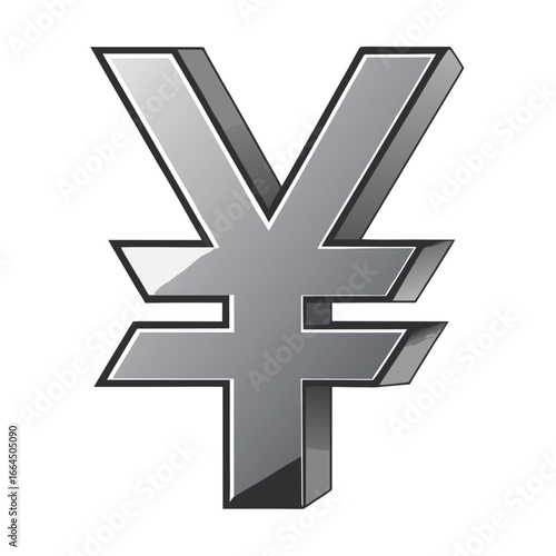 A shining Yen symbol icon in a metallic silver style, a powerful and detailed symbol for japanese currency and finance.