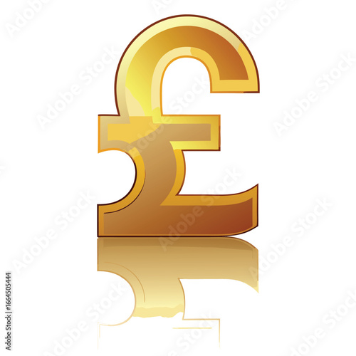 A shiny Pound Sterling symbol icon in glossy gold, a realistic vector for finance, currency, and british banking.