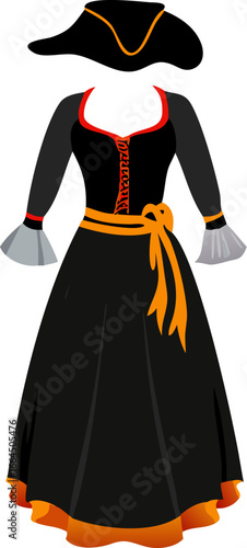 Pirate costume design with long dress and hat