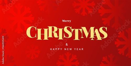 Merry Christmas and Happy New Year horizontal banner, cover, poster, greeting card in gold and red colors for season greetings, ads, sales, print
