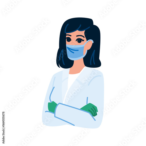 Doctor wearing protective mask and gloves crossing arms