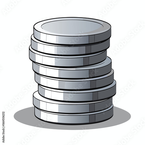 A small stack of silver coins with reflections and shadows, a detailed and realistic financial icon for savings and currency.