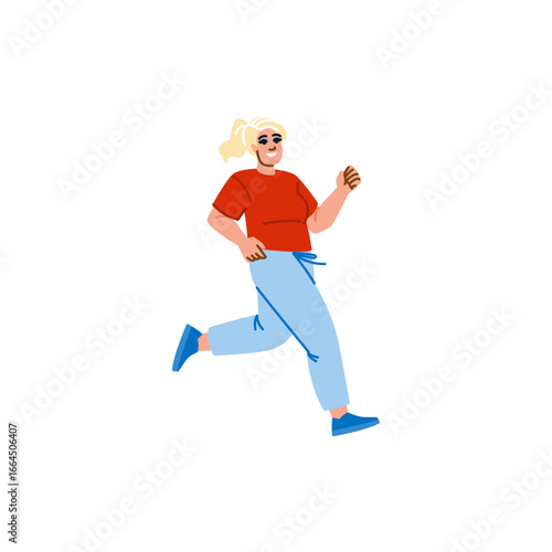 Happy curvy woman running, promoting body positivity and healthy lifestyle