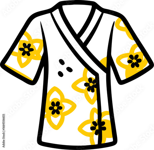 Traditional japanese kimono with floral patterns isolated on white background