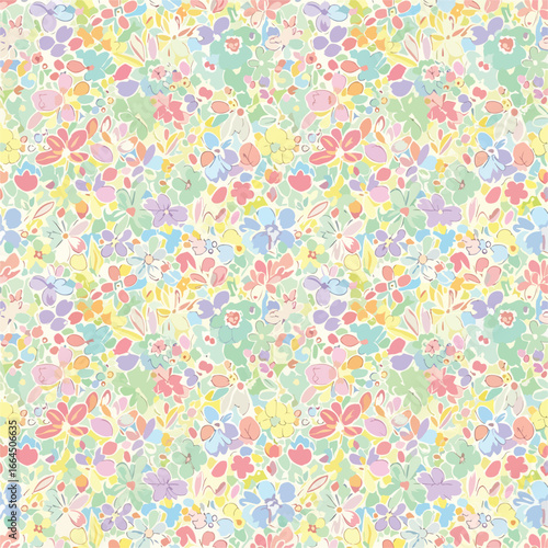 Seamless Pattern, Seamless floral pattern with pastel colors and delicate hand drawn style elements Stock royalty free