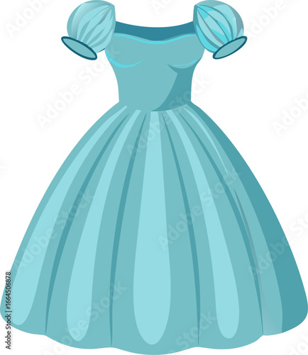 Elegant ballroom gown with puffed shoulders and corset waist