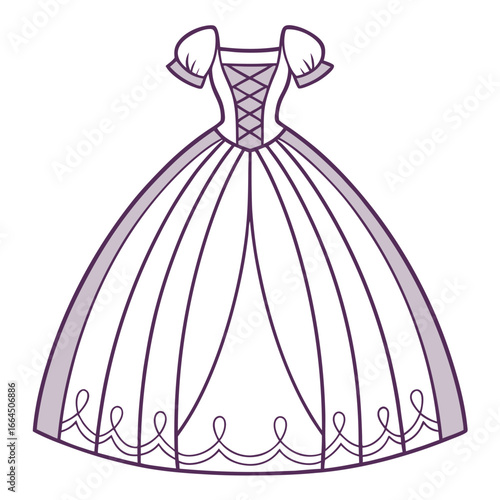 Elegant ballroom gown design with puffed sleeves and corset waist