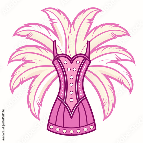 Cabaret style dress with feather boa isolated on white background